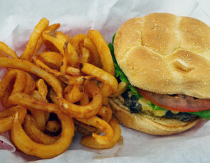 A great burger and excellent curly and regular fries.