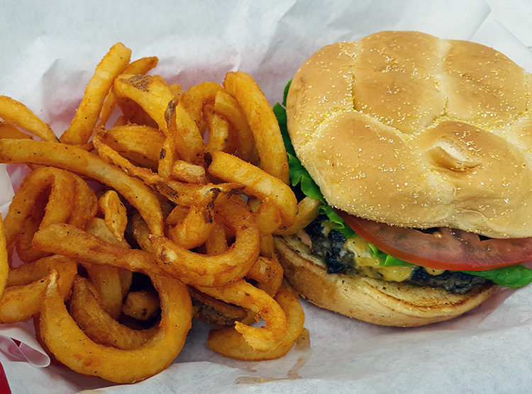Tugboats\' burger and curly fries.