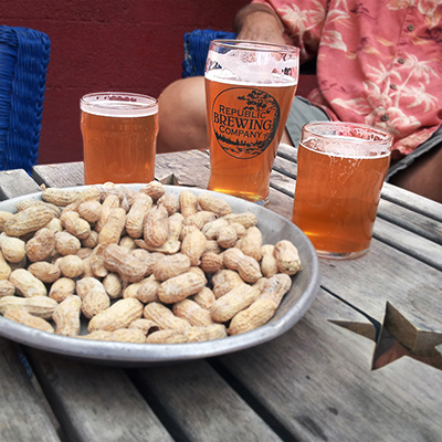 Enjoying three exceptional lagers at the pub.