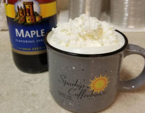 A double maple latte, is one of many yummy drinks that Sparky's serves up.
