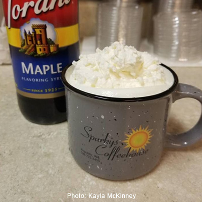 A double maple latte, is one of many yummy drinks that Sparky's serves up.