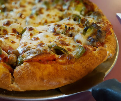 Steve O’s pizza of sausage, pepperoni, and jalapenos.