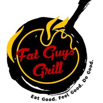 Fat Guys Grill Logo: black skillet with red lettering.